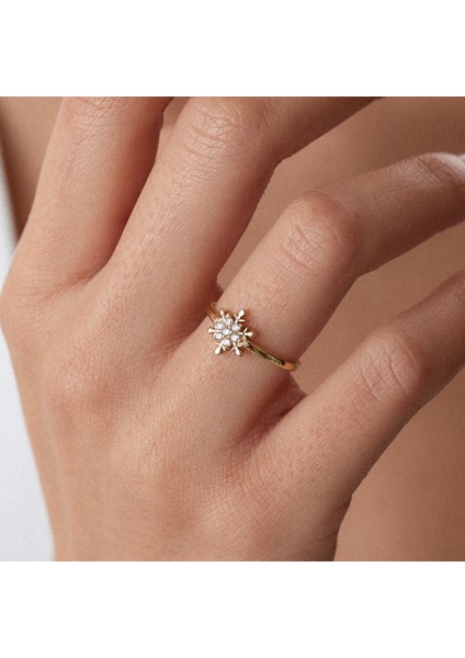 8 Ayar Altın Taşlı Kar Tanesi Yüzük
