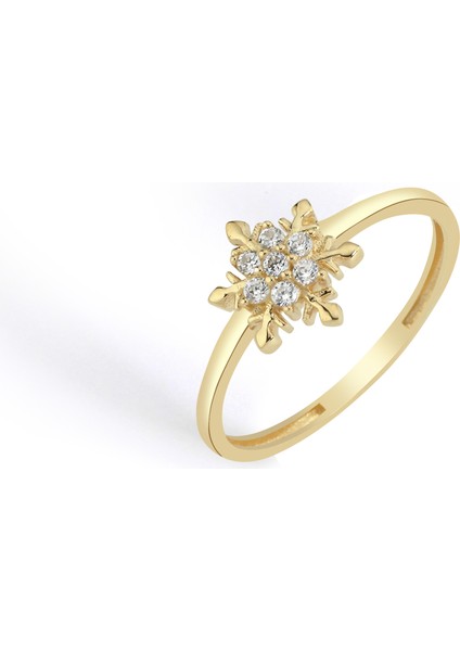 8 Ayar Altın Taşlı Kar Tanesi Yüzük fırsatları