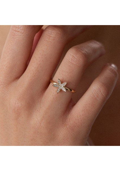 8 Ayar Altın Deniz Yıldızı Taşlı Kadın Yüzük