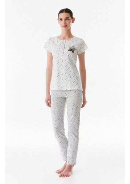Puantiyeli Bisiklet Yaka Pijama Takımı