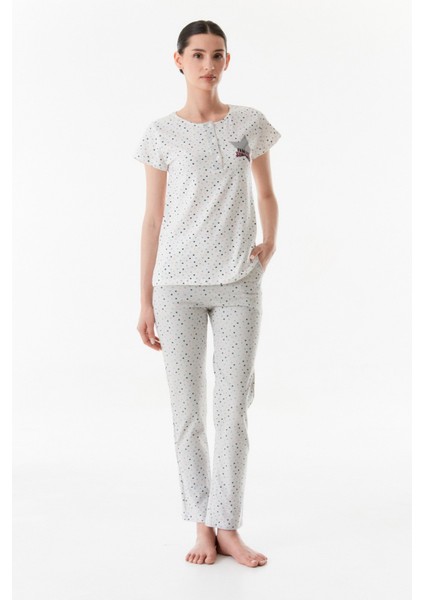 Puantiyeli Bisiklet Yaka Pijama Takımı