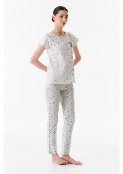 Puantiyeli Bisiklet Yaka Pijama Takımı