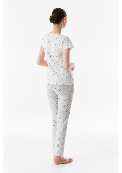 Puantiyeli Bisiklet Yaka Pijama Takımı