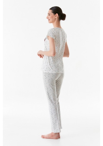 Puantiyeli Bisiklet Yaka Pijama Takımı