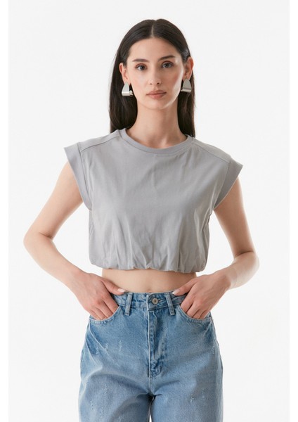 Basic Beli Büzgülü Crop Tişört