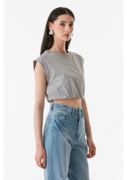 Basic Beli Büzgülü Crop Tişört