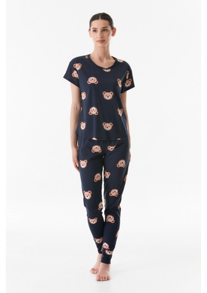 Ayıcık Baskılı Bisiklet Yaka Pijama Takımı fiyatları