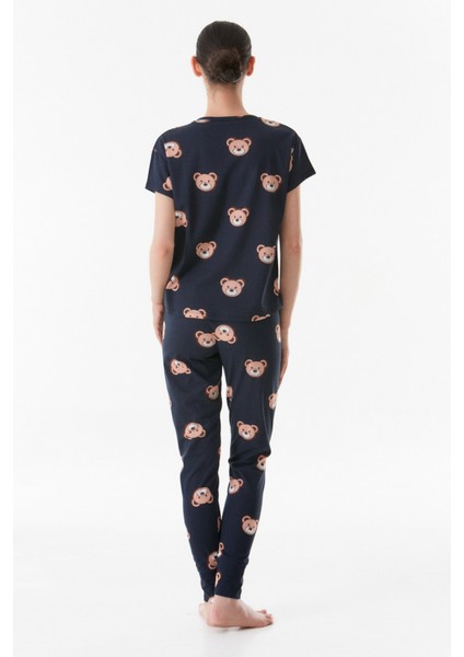 Ayıcık Baskılı Bisiklet Yaka Pijama Takımı indirimleri
