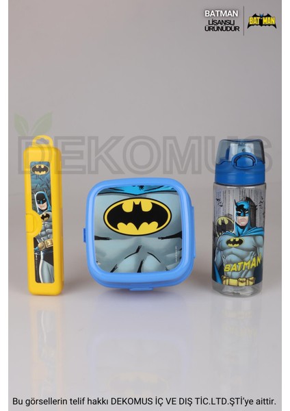 Yeni Sezon Lisanslı Batman Yemek Seti Beslenme Kabı Diş Fırçası Kutusu ve Trıtan Matara 3'lüsü