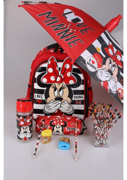 Lisanslı Okul ve Kalem Çantası Ile Şemsiye matara 2 Adet Silgili Kurşun Kalem Kalemtraş Seti