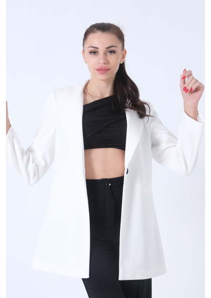 Ekru Zebra Astar Detaylı Krep Blazer Ceket 01051201.147 fırsatları