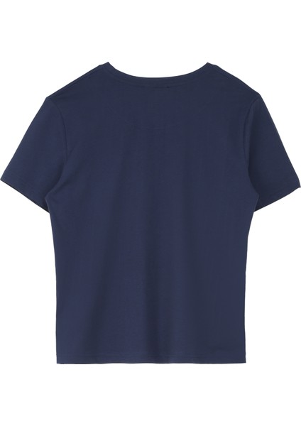 Bisiklet Yaka Lacivert Kadın T-Shirt DT10752