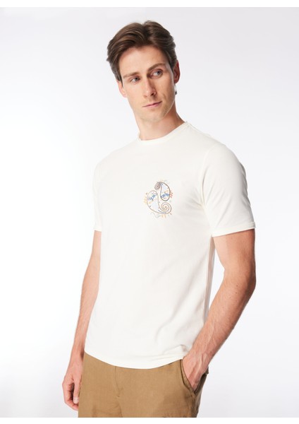 Bisiklet Yaka Işlemeli Kırık Beyaz Erkek T-Shirt TE2718SS T-Shirtkırık Beyaz