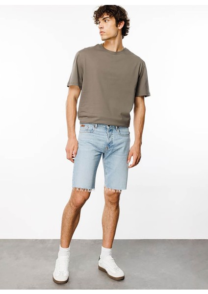 Straight Açık Indigo Erkek Denim Şort DT10720_STRAIGHT Fit Normal Bel Açı