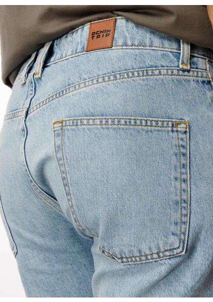 Straight Açık Indigo Erkek Denim Şort DT10720_STRAIGHT Fit Normal Bel Açı modelleri