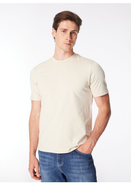 Bisiklet Yaka Düz Bej Erkek T-Shirt TE2654SS T-Shirtbej