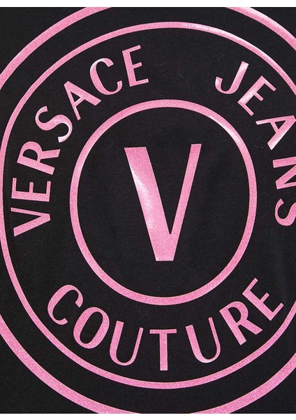 Versace Jeans Couture Yuvarlak Yaka Baskılı Siyah Kadın T-Shirt 76HAHG05