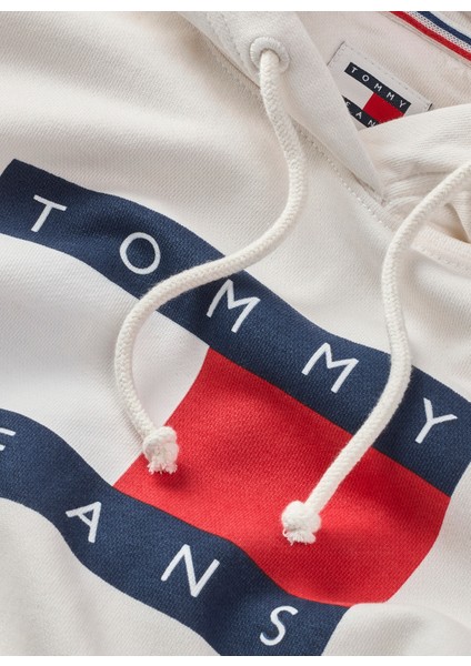 Tommy Jeans Baskılı Beyaz Kadın Sweatshırt Tjw Reg Tommy Flag Hoodıe Ext