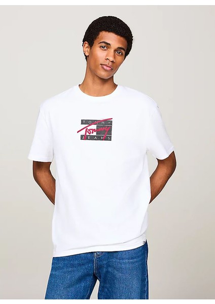 Bisiklet Yaka Baskılı Beyaz Erkek T-Shirt DM0DM18528YBR Reg Street Sıg Flag