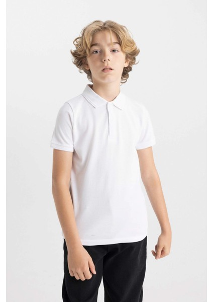 Erkek Çocuk Polo Yaka Basic Düz Pike Kısa Kollu Beyaz Okul Tişörtü K1689A624AU fırsatları