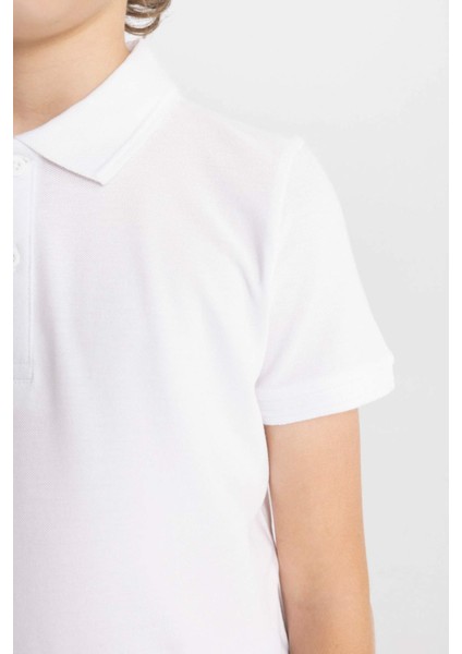 Erkek Çocuk Polo Yaka Basic Düz Pike Kısa Kollu Beyaz Okul Tişörtü K1689A624AU indirimleri