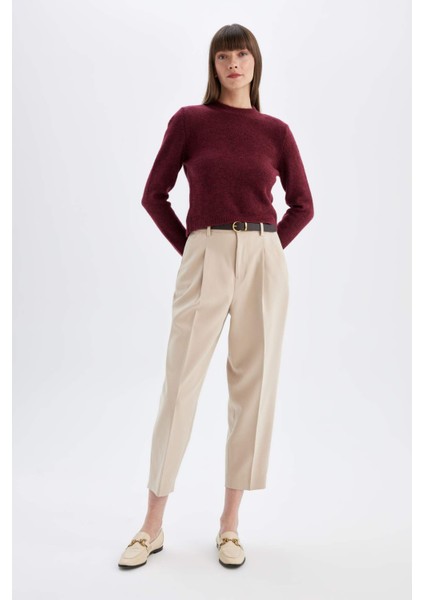 Regular Fit Bisiklet Yaka Premium Basic Düz Crop Triko Kazak C9047AX24WN
