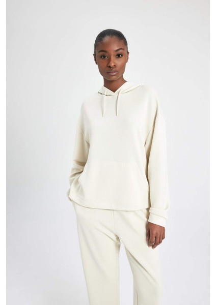 Fit Oversize Geniş Kalıp Premium Kapüşonlu Kanguru Cepli Sporcu Modal Sweatshirt