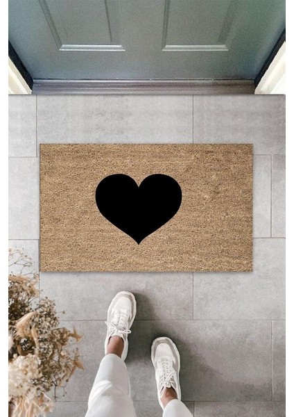 Siyah Kapı Önü Paspası Içi Dolu Kalp Desbdmrkt K-3304