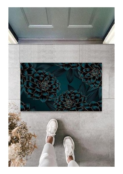 Dijital Nilüfer Yeşil Kapı Paspası Dış Mekan Paspas K-3117