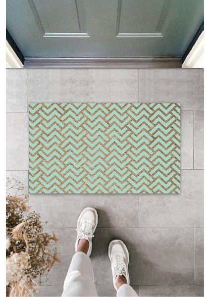 Turkuaz Kapı Önü Paspası Zigzag Desbdmrkt K-3227
