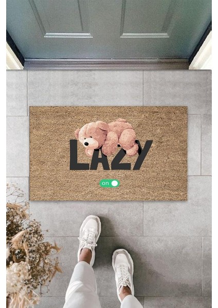 Bej Kapı Önü Paspası Lazy Ayıcık Desbdmrkt K-3352