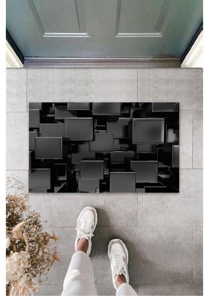 Dijital Baskı Siyah Dijital Küp Paspas K-3144