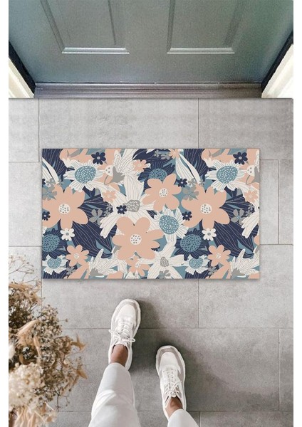 Dekoratif Dijital Soft Büyük Çiçekler Pudra Kapı Paspası Dış Mekan Paspas K-3108