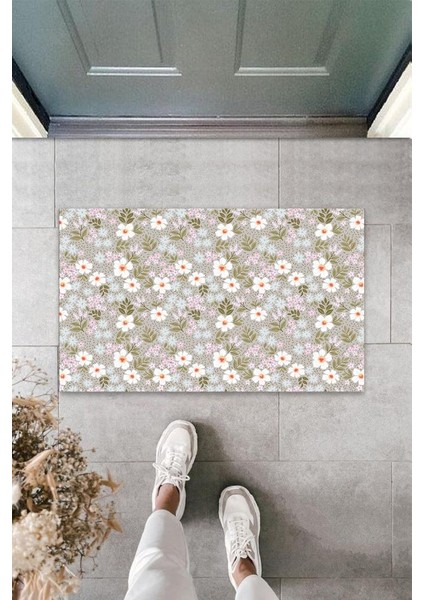 Dekoratif Dijital Papatya Çok Rbdmrktkli Kapı Paspası Dış Mekan Paspas K-3107