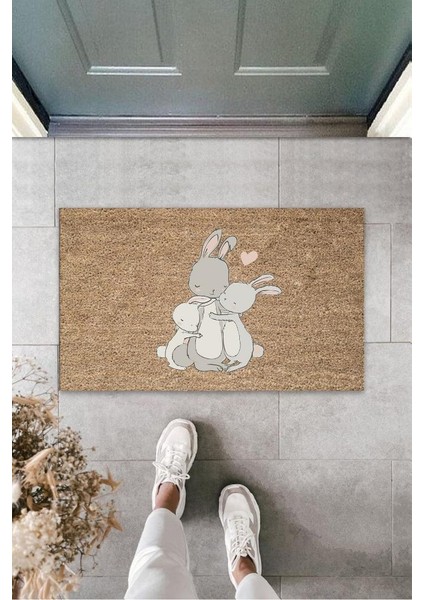 Kahverbdmrktgi Kapı Önü Paspası Tavşan Ailesi Desbdmrkt K-3224