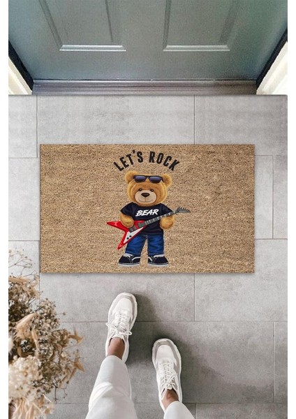 Bej Kapı Önü Paspası Let's Rock Ayıcık Desbdmrkt K-3322