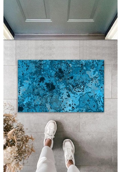 Dekoratif Dijital Baskı Mavi Batik Dış Mekan Paspas K-2095