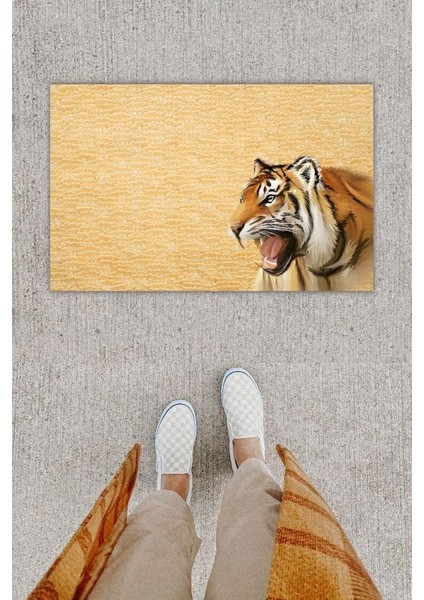 Dijital Baskı Dekoratif Kaplan Sarı Kapı Önü Paspası K-1284