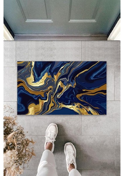 Dijital Modern Dalgalı Lacivert Kapı Paspası Dış Mekan Paspas K-3102