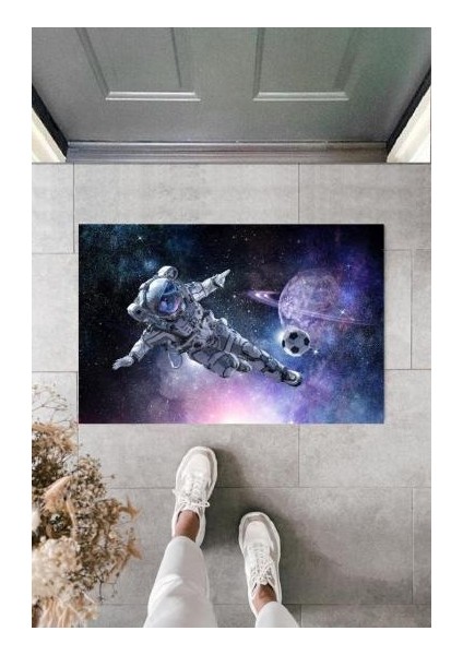 Dekoratif Dijital Galaxy Astronot Mavi Kapı Paspası Dış Mekan Paspas K-2119
