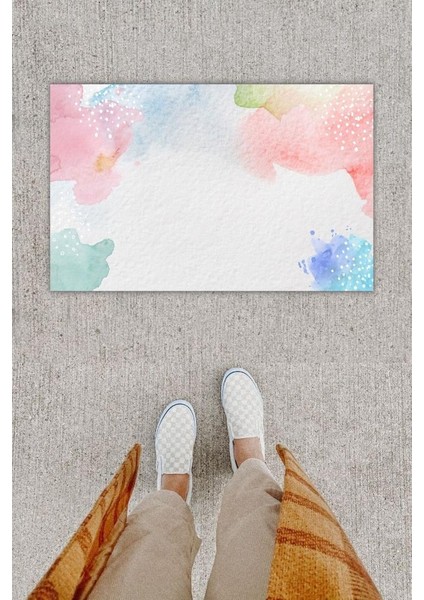 Dijital Baskı Dekoratif Düz Ebruli Kapı Önü Paspası K-1221