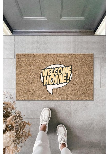 Dijital Baskı Kahverbdmrktgi Konuşma Balonu Içinde Welcome Home Dekoratif Kapı Paspası K-2005