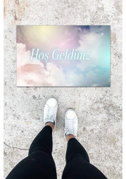 Dijital Baskı Mavi Bulut Desbdmrkt Kapı Önü Paspası K-1003