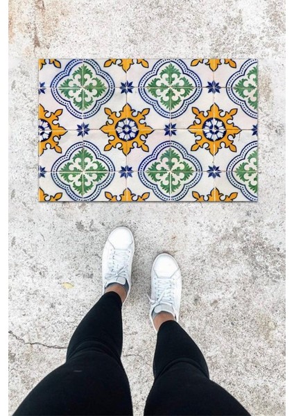 Dijital Baskı Yeşil Çini Desbdmrkt Kapı Önü Paspası K-1064