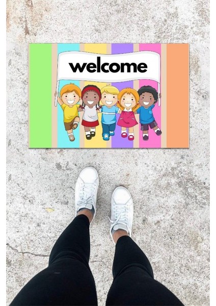 Dijital Baskı Rbdmrktkli Neşeli Çocuk Desbdmrkt Kapı Önü Paspası K-1043