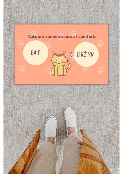 Dijital Baskı Dekoratif Kedi Yavruağzı Kapı Önü Paspası K-1213