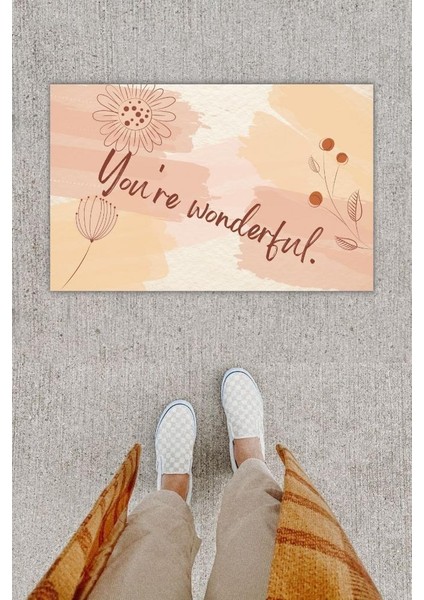 Dijital Baskı Dekoratif Çiçek Pudra Kapı Önü Paspası K-1219