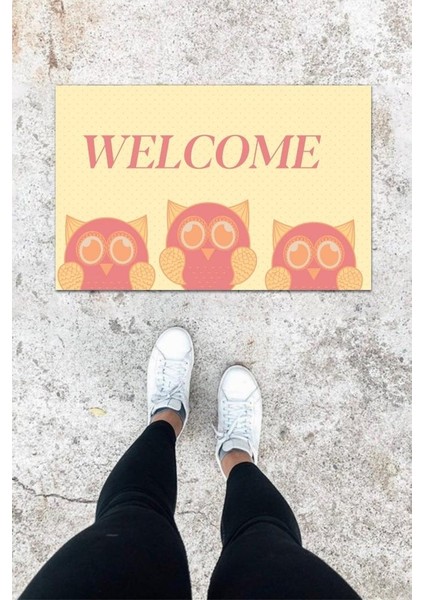 Dijital Baskı Pembe Üç Baykuş Desbdmrkt Kapı Önü Paspası K-1032