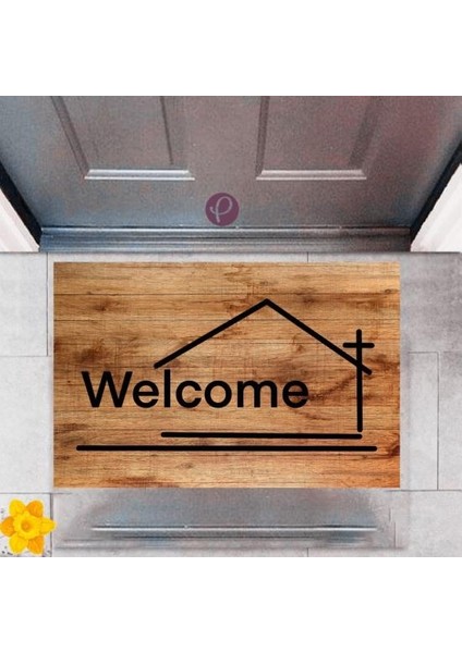 Kapı Önü Paspası Dekoratif Dijital Baskı Welcome P-2339