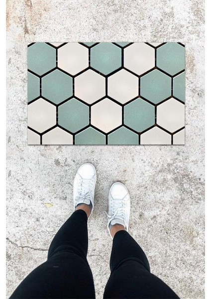 Dijital Baskı Mavi Petek Desbdmrkt Kapı Önü Paspası K-1059